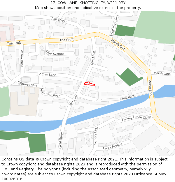 17, COW LANE, KNOTTINGLEY, WF11 9BY: Location map and indicative extent of plot