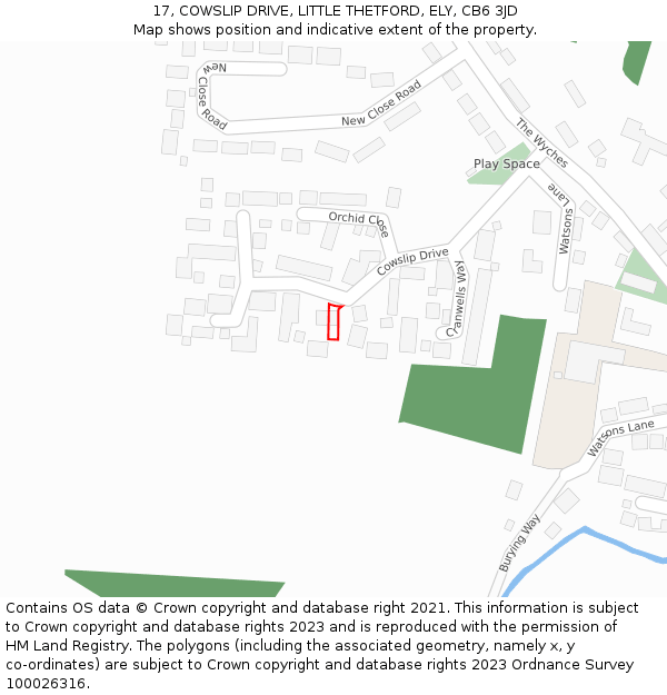 17, COWSLIP DRIVE, LITTLE THETFORD, ELY, CB6 3JD: Location map and indicative extent of plot