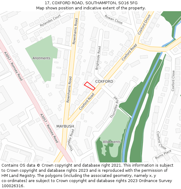 17, COXFORD ROAD, SOUTHAMPTON, SO16 5FG: Location map and indicative extent of plot