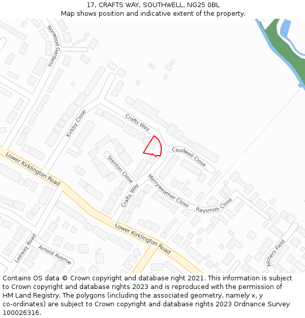 17, CRAFTS WAY, SOUTHWELL, NG25 0BL: Location map and indicative extent of plot