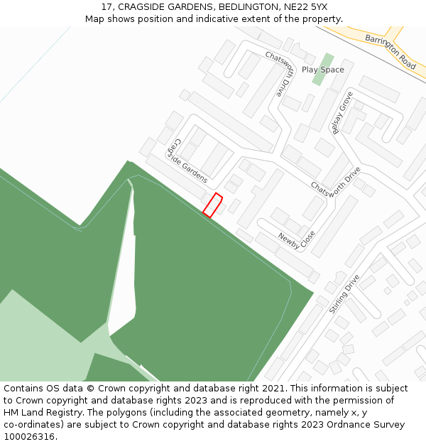 17, CRAGSIDE GARDENS, BEDLINGTON, NE22 5YX: Location map and indicative extent of plot