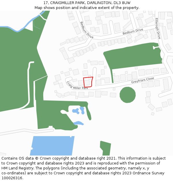17, CRAIGMILLER PARK, DARLINGTON, DL3 8UW: Location map and indicative extent of plot