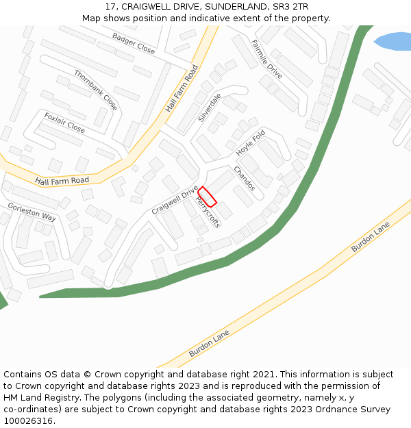 17, CRAIGWELL DRIVE, SUNDERLAND, SR3 2TR: Location map and indicative extent of plot