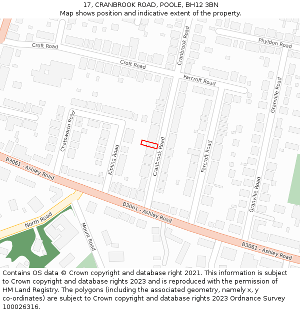 17, CRANBROOK ROAD, POOLE, BH12 3BN: Location map and indicative extent of plot