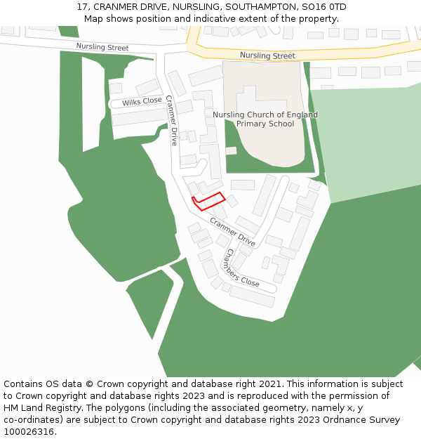 17, CRANMER DRIVE, NURSLING, SOUTHAMPTON, SO16 0TD: Location map and indicative extent of plot