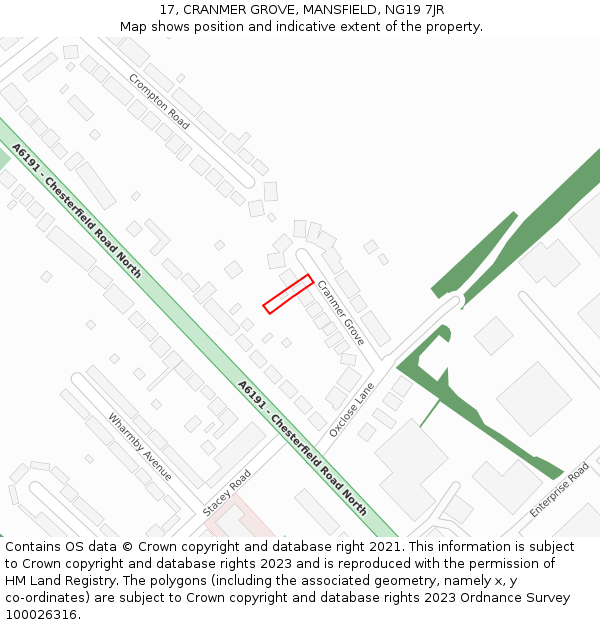 17, CRANMER GROVE, MANSFIELD, NG19 7JR: Location map and indicative extent of plot