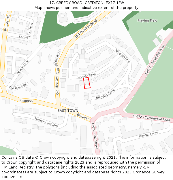 17, CREEDY ROAD, CREDITON, EX17 1EW: Location map and indicative extent of plot