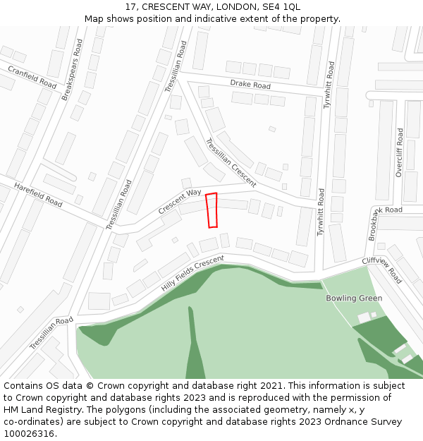 17, CRESCENT WAY, LONDON, SE4 1QL: Location map and indicative extent of plot
