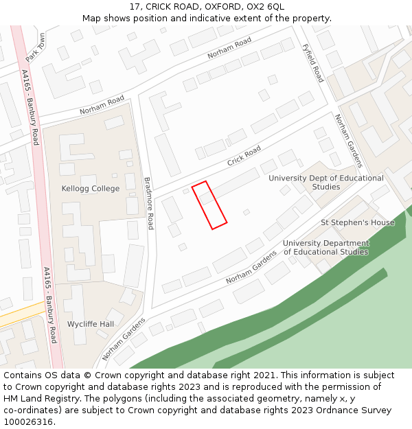 17, CRICK ROAD, OXFORD, OX2 6QL: Location map and indicative extent of plot