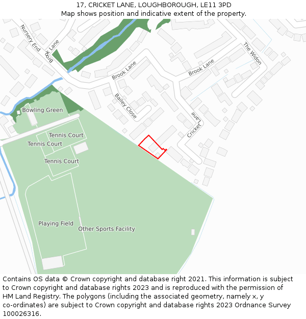 17, CRICKET LANE, LOUGHBOROUGH, LE11 3PD: Location map and indicative extent of plot