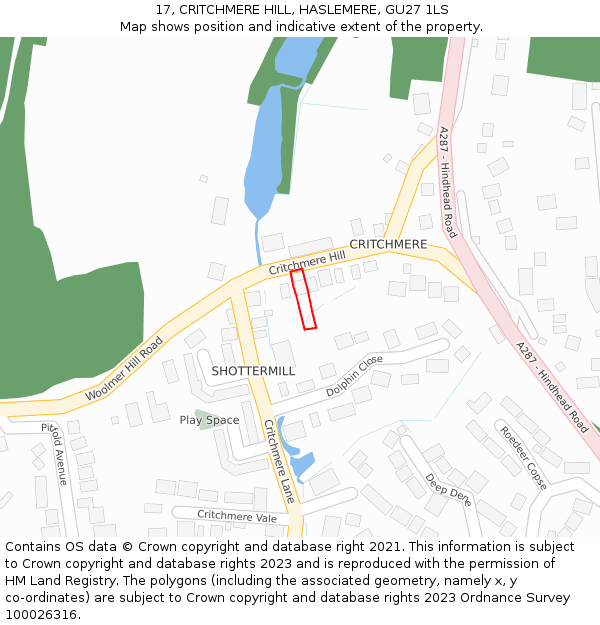 17, CRITCHMERE HILL, HASLEMERE, GU27 1LS: Location map and indicative extent of plot