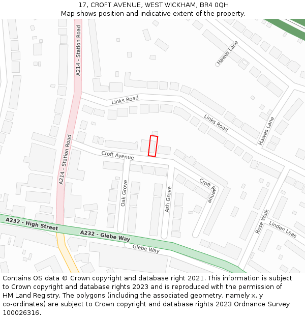 17, CROFT AVENUE, WEST WICKHAM, BR4 0QH: Location map and indicative extent of plot