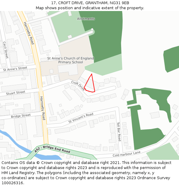 17, CROFT DRIVE, GRANTHAM, NG31 9EB: Location map and indicative extent of plot