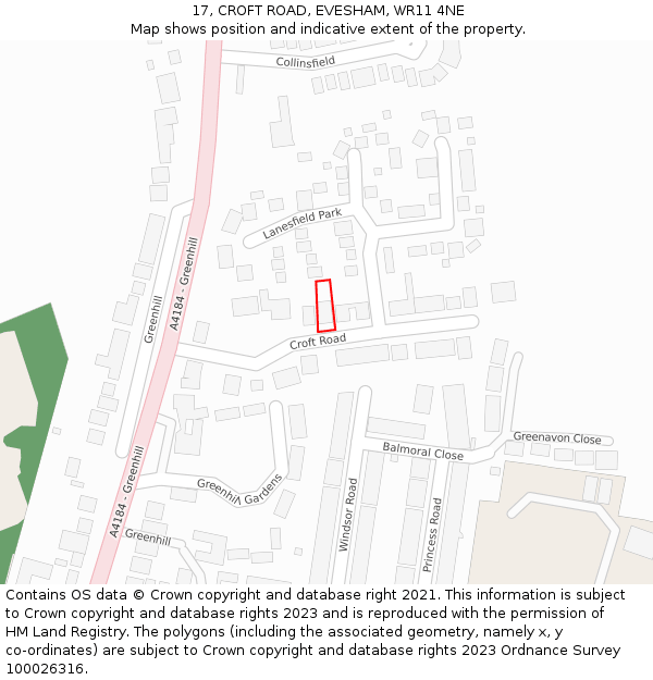 17, CROFT ROAD, EVESHAM, WR11 4NE: Location map and indicative extent of plot
