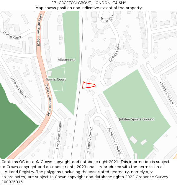 17, CROFTON GROVE, LONDON, E4 6NY: Location map and indicative extent of plot