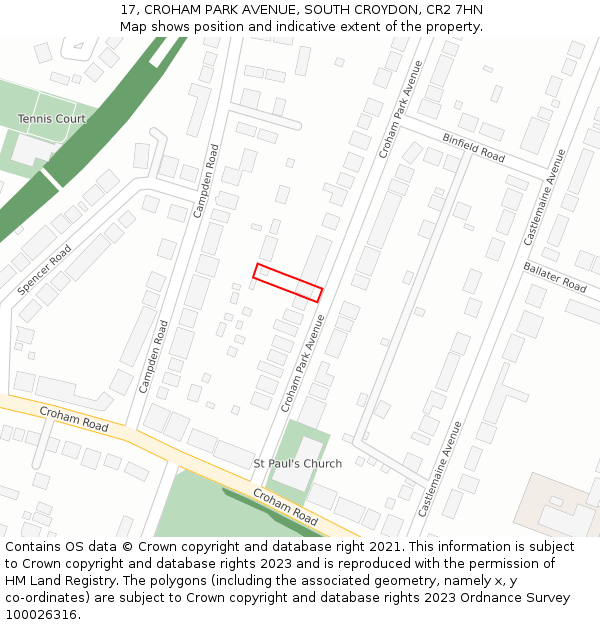 17, CROHAM PARK AVENUE, SOUTH CROYDON, CR2 7HN: Location map and indicative extent of plot