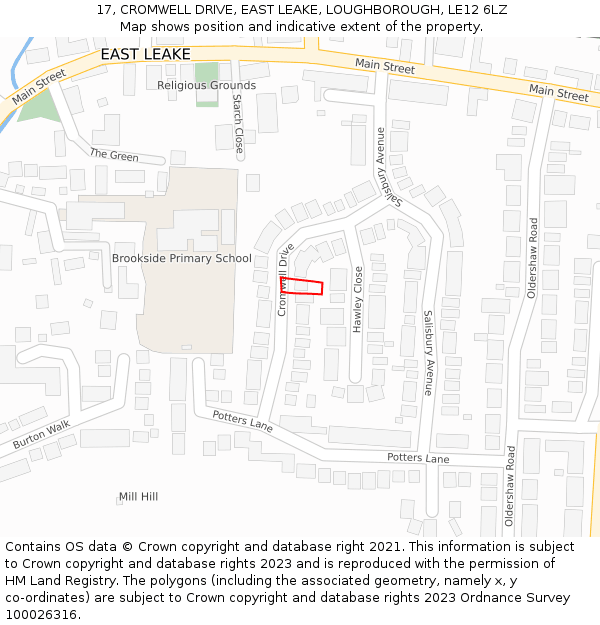 17, CROMWELL DRIVE, EAST LEAKE, LOUGHBOROUGH, LE12 6LZ: Location map and indicative extent of plot