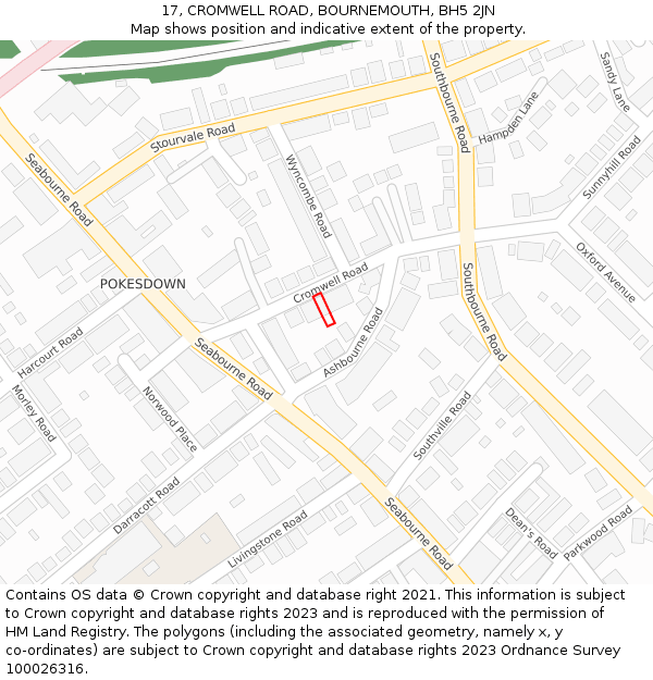 17, CROMWELL ROAD, BOURNEMOUTH, BH5 2JN: Location map and indicative extent of plot