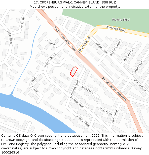 17, CROPENBURG WALK, CANVEY ISLAND, SS8 9UZ: Location map and indicative extent of plot