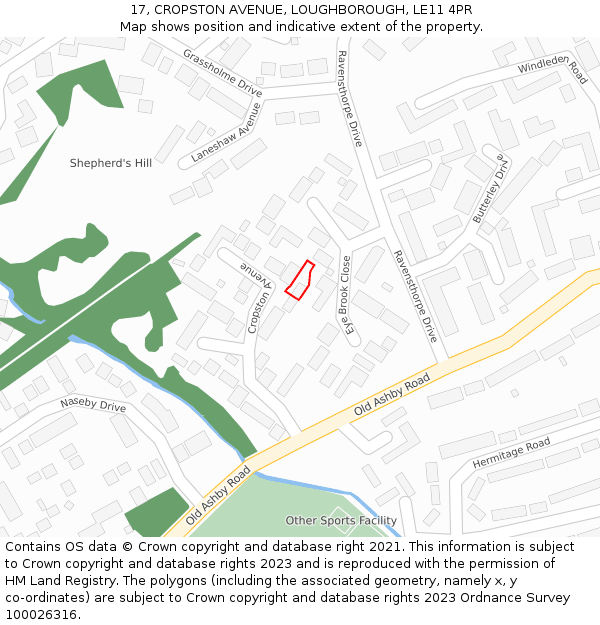 17, CROPSTON AVENUE, LOUGHBOROUGH, LE11 4PR: Location map and indicative extent of plot