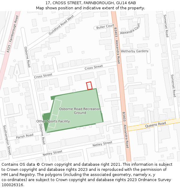 17, CROSS STREET, FARNBOROUGH, GU14 6AB: Location map and indicative extent of plot