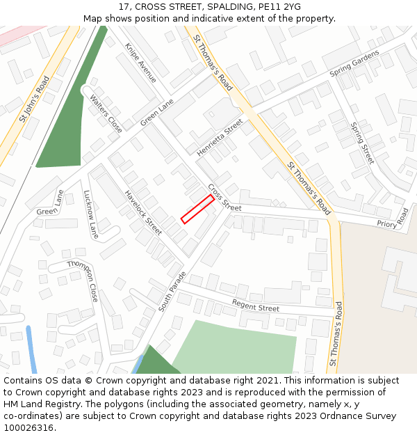 17, CROSS STREET, SPALDING, PE11 2YG: Location map and indicative extent of plot