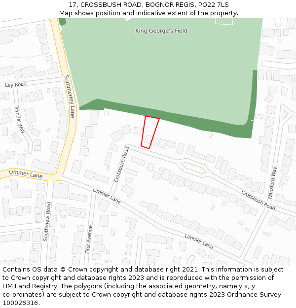 17, CROSSBUSH ROAD, BOGNOR REGIS, PO22 7LS: Location map and indicative extent of plot