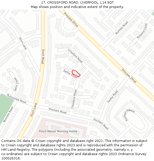 17, CROSSFORD ROAD, LIVERPOOL, L14 9QT: Location map and indicative extent of plot