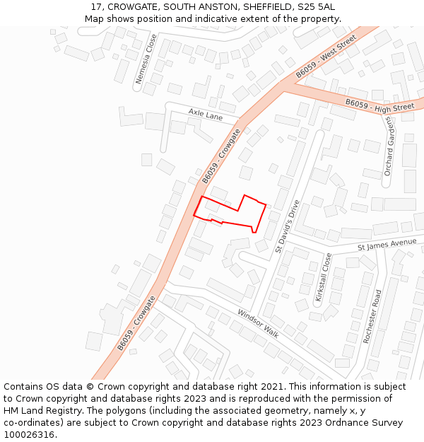 17, CROWGATE, SOUTH ANSTON, SHEFFIELD, S25 5AL: Location map and indicative extent of plot