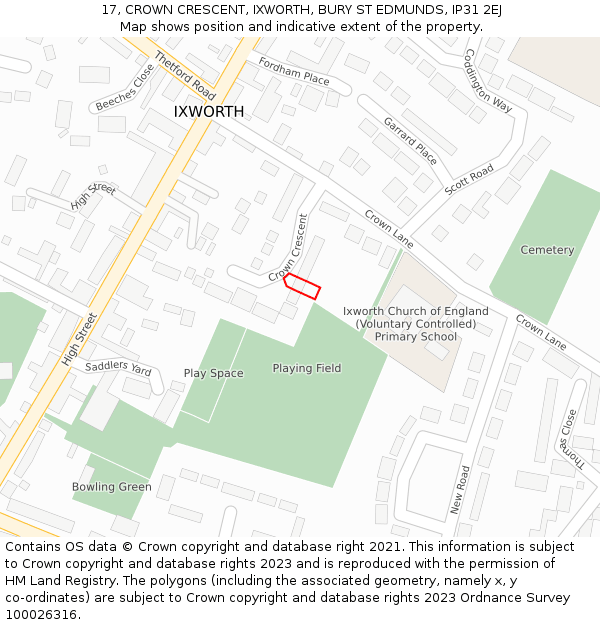 17, CROWN CRESCENT, IXWORTH, BURY ST EDMUNDS, IP31 2EJ: Location map and indicative extent of plot