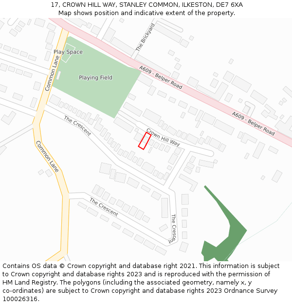 17, CROWN HILL WAY, STANLEY COMMON, ILKESTON, DE7 6XA: Location map and indicative extent of plot
