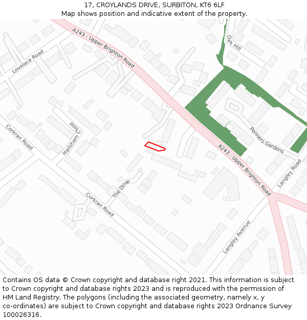 17, CROYLANDS DRIVE, SURBITON, KT6 6LF: Location map and indicative extent of plot