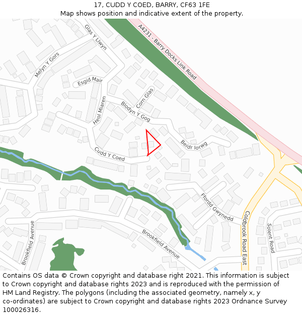 17, CUDD Y COED, BARRY, CF63 1FE: Location map and indicative extent of plot