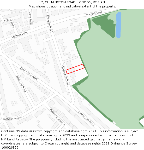 17, CULMINGTON ROAD, LONDON, W13 9NJ: Location map and indicative extent of plot