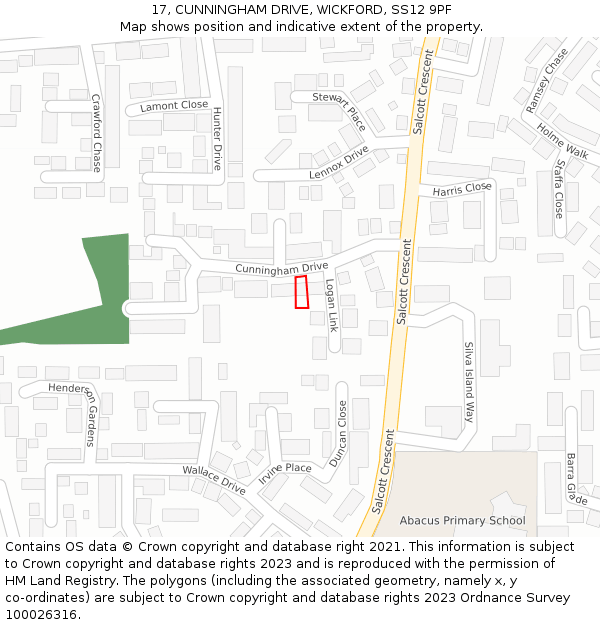 17, CUNNINGHAM DRIVE, WICKFORD, SS12 9PF: Location map and indicative extent of plot