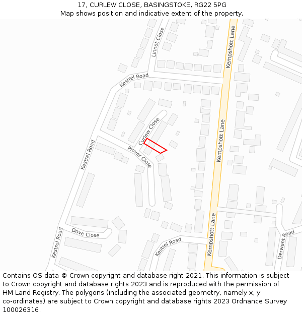 17, CURLEW CLOSE, BASINGSTOKE, RG22 5PG: Location map and indicative extent of plot