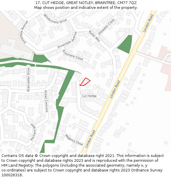 17, CUT HEDGE, GREAT NOTLEY, BRAINTREE, CM77 7QZ: Location map and indicative extent of plot