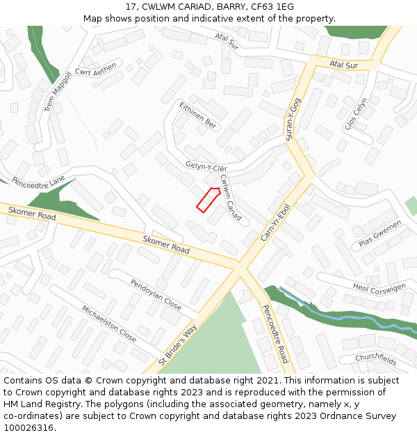 17, CWLWM CARIAD, BARRY, CF63 1EG: Location map and indicative extent of plot