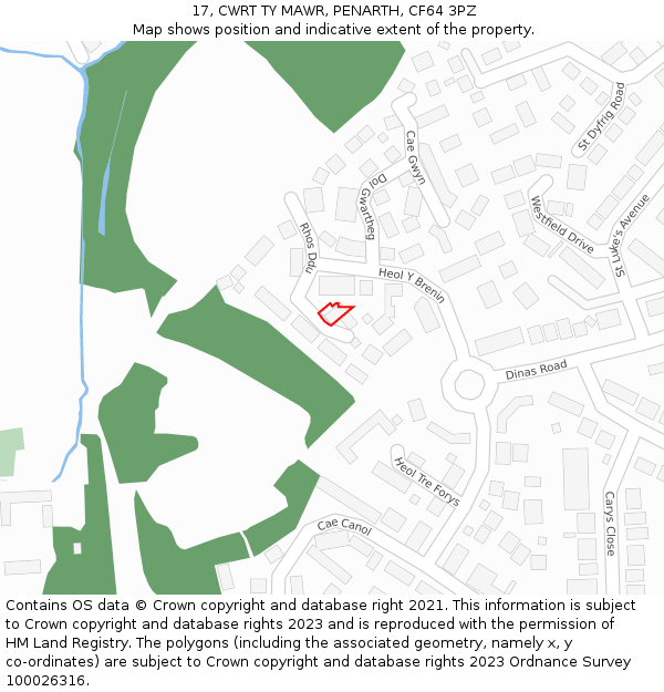 17, CWRT TY MAWR, PENARTH, CF64 3PZ: Location map and indicative extent of plot