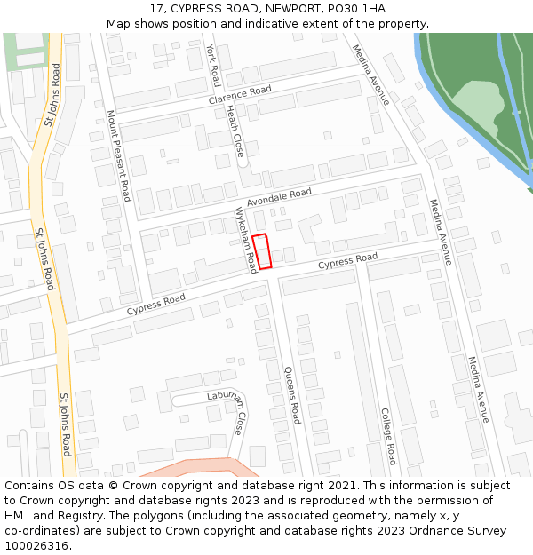 17, CYPRESS ROAD, NEWPORT, PO30 1HA: Location map and indicative extent of plot