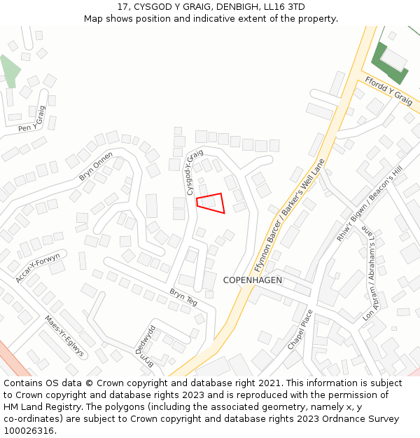 17, CYSGOD Y GRAIG, DENBIGH, LL16 3TD: Location map and indicative extent of plot