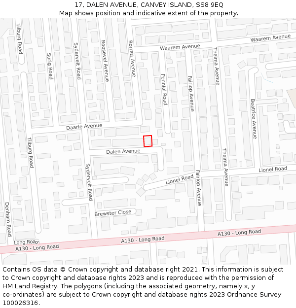 17, DALEN AVENUE, CANVEY ISLAND, SS8 9EQ: Location map and indicative extent of plot