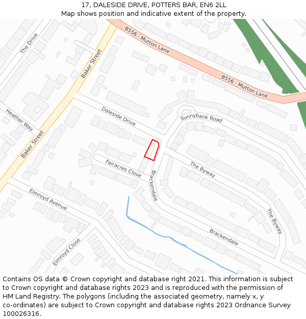 17, DALESIDE DRIVE, POTTERS BAR, EN6 2LL: Location map and indicative extent of plot