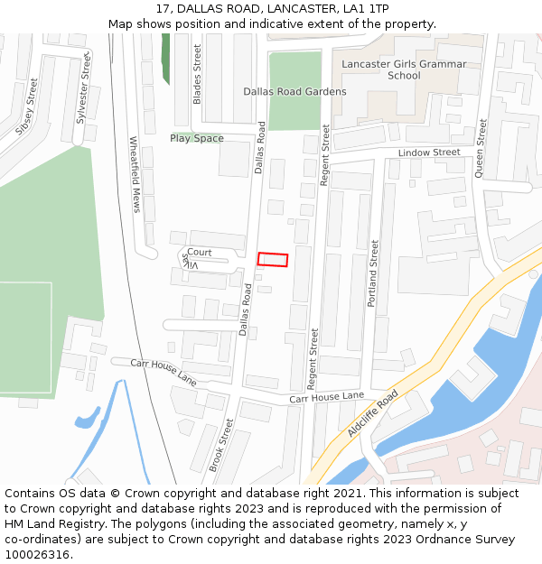 17, DALLAS ROAD, LANCASTER, LA1 1TP: Location map and indicative extent of plot