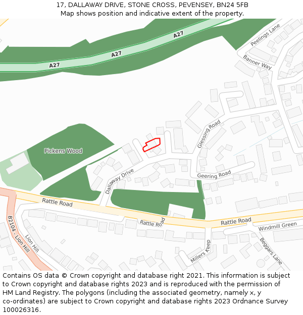 17, DALLAWAY DRIVE, STONE CROSS, PEVENSEY, BN24 5FB: Location map and indicative extent of plot