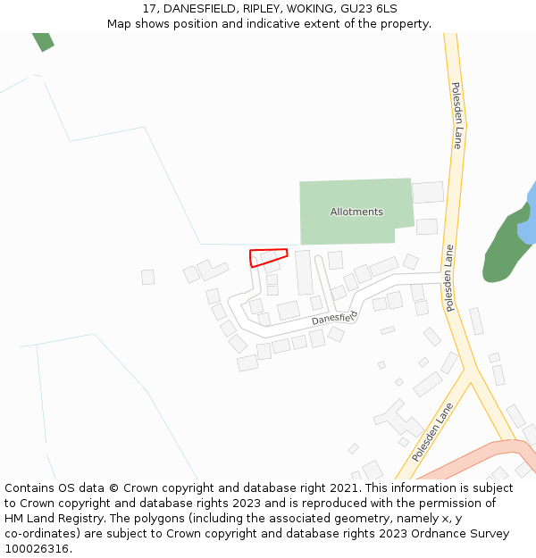 17, DANESFIELD, RIPLEY, WOKING, GU23 6LS: Location map and indicative extent of plot