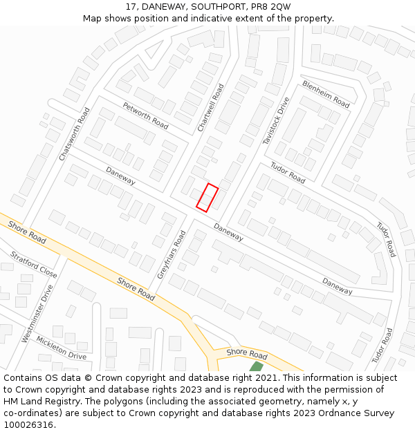 17, DANEWAY, SOUTHPORT, PR8 2QW: Location map and indicative extent of plot