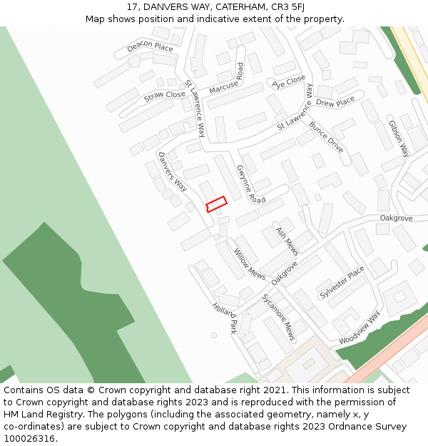 17, DANVERS WAY, CATERHAM, CR3 5FJ: Location map and indicative extent of plot