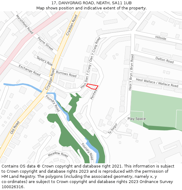 17, DANYGRAIG ROAD, NEATH, SA11 1UB: Location map and indicative extent of plot
