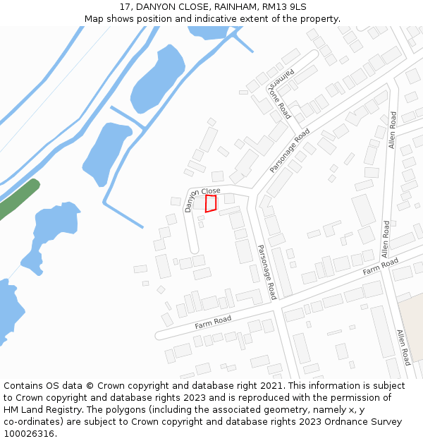 17, DANYON CLOSE, RAINHAM, RM13 9LS: Location map and indicative extent of plot